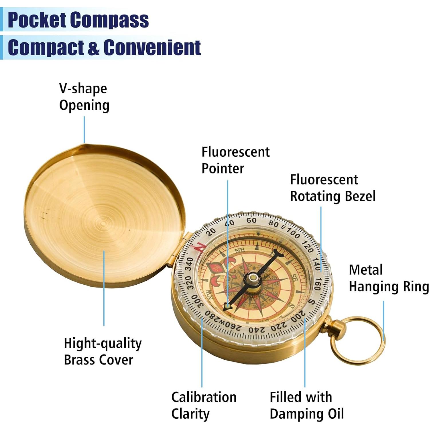 Brújula de Supervivencia Rovella de Latón que Brilla en la Oscuridad