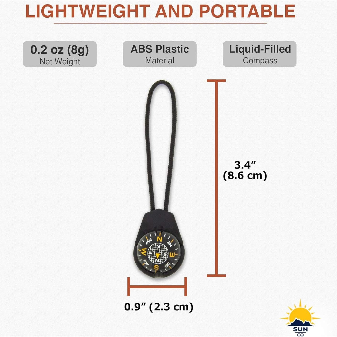 Brújula de Bola Sun Company ZiprComp con Cordón - Ligera y Compacta