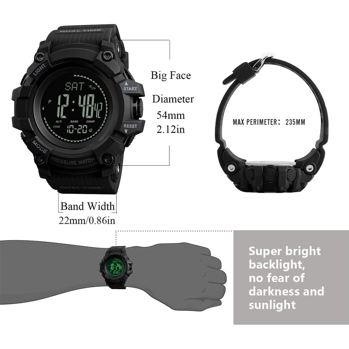 Reloj Digital Deportivo Militar AOSLSI con Brújula y Altímetro