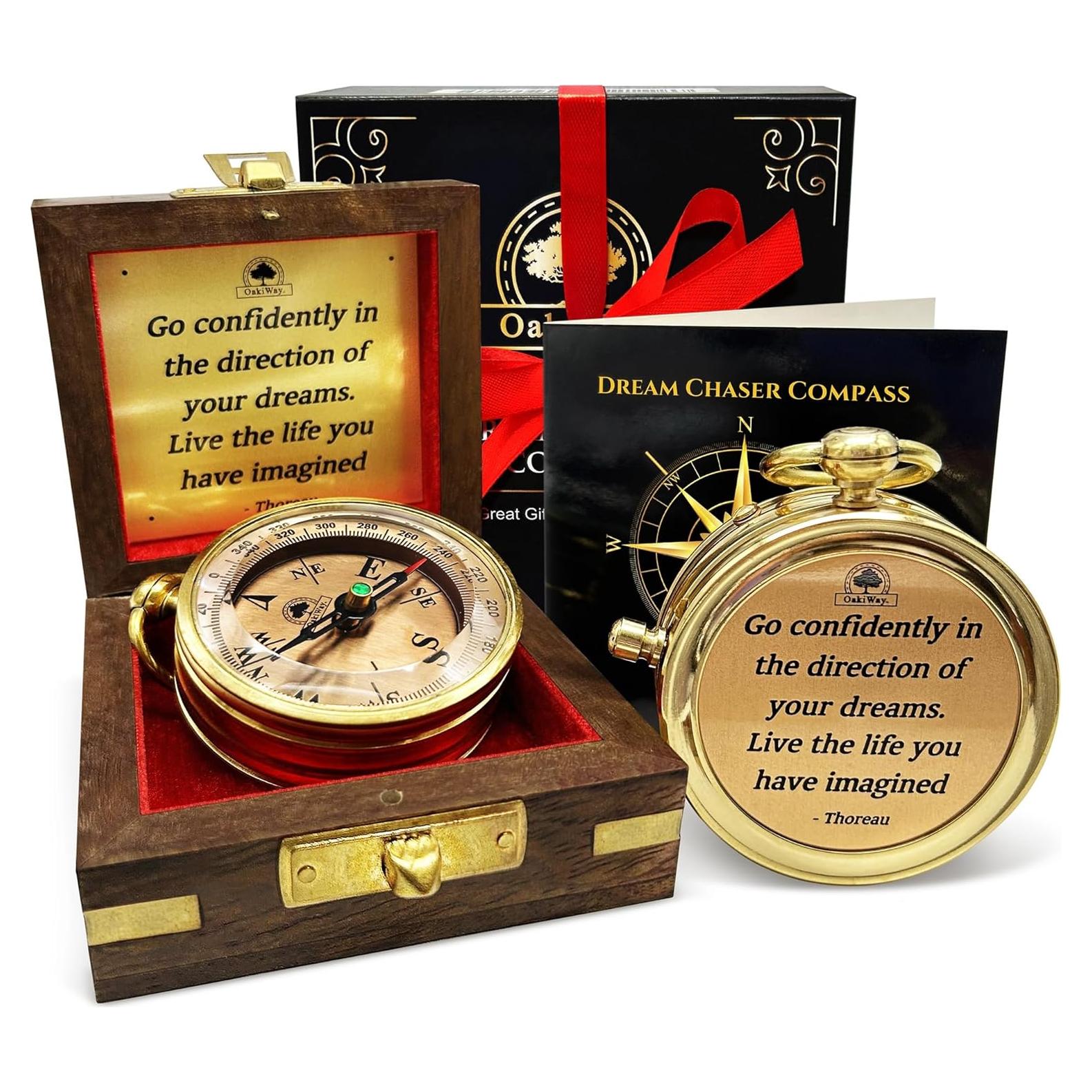 Brújula Dream Chaser OakiWay en Caja de Madera - Regalo Inspirador