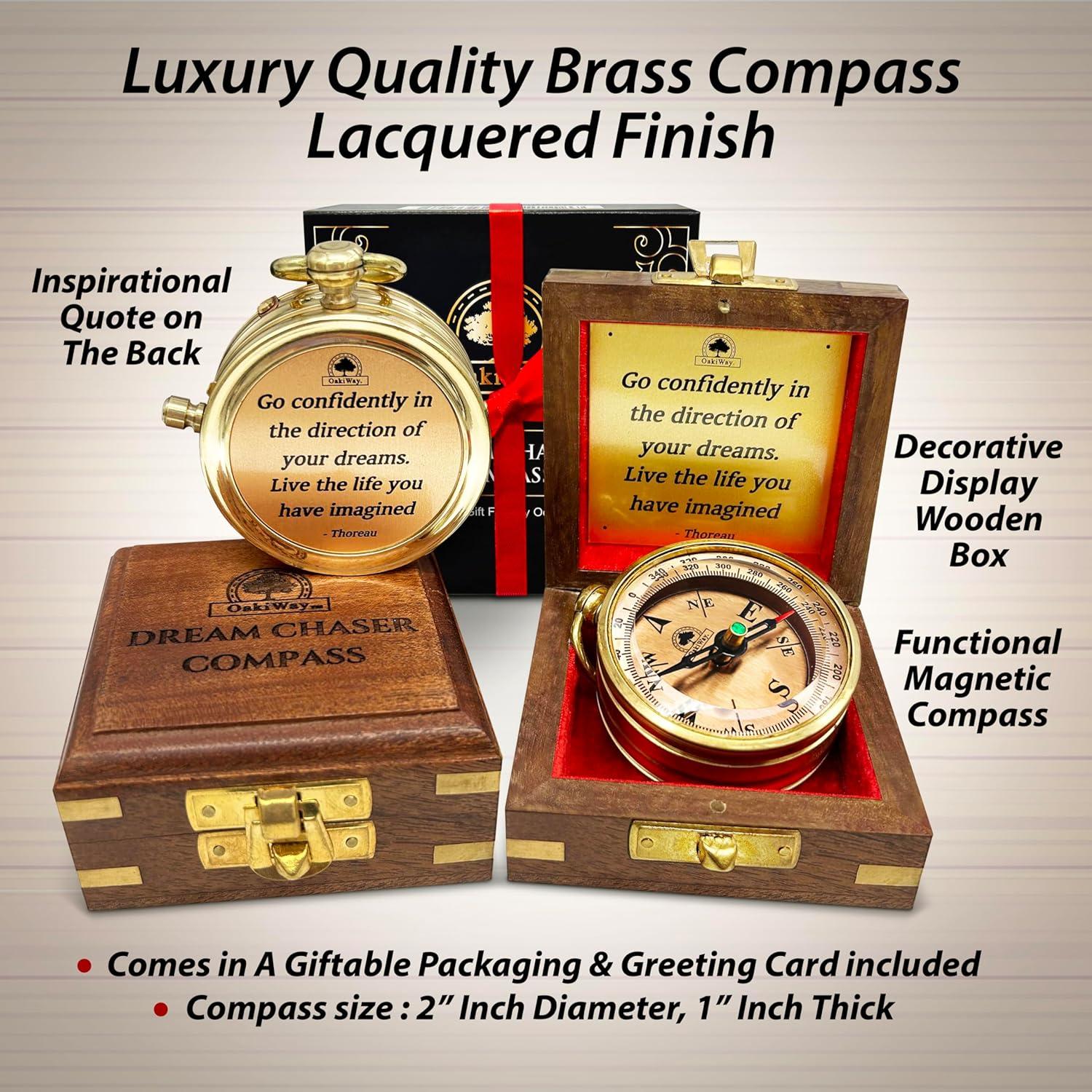 Brújula Dream Chaser OakiWay en Caja de Madera - Regalo Inspirador