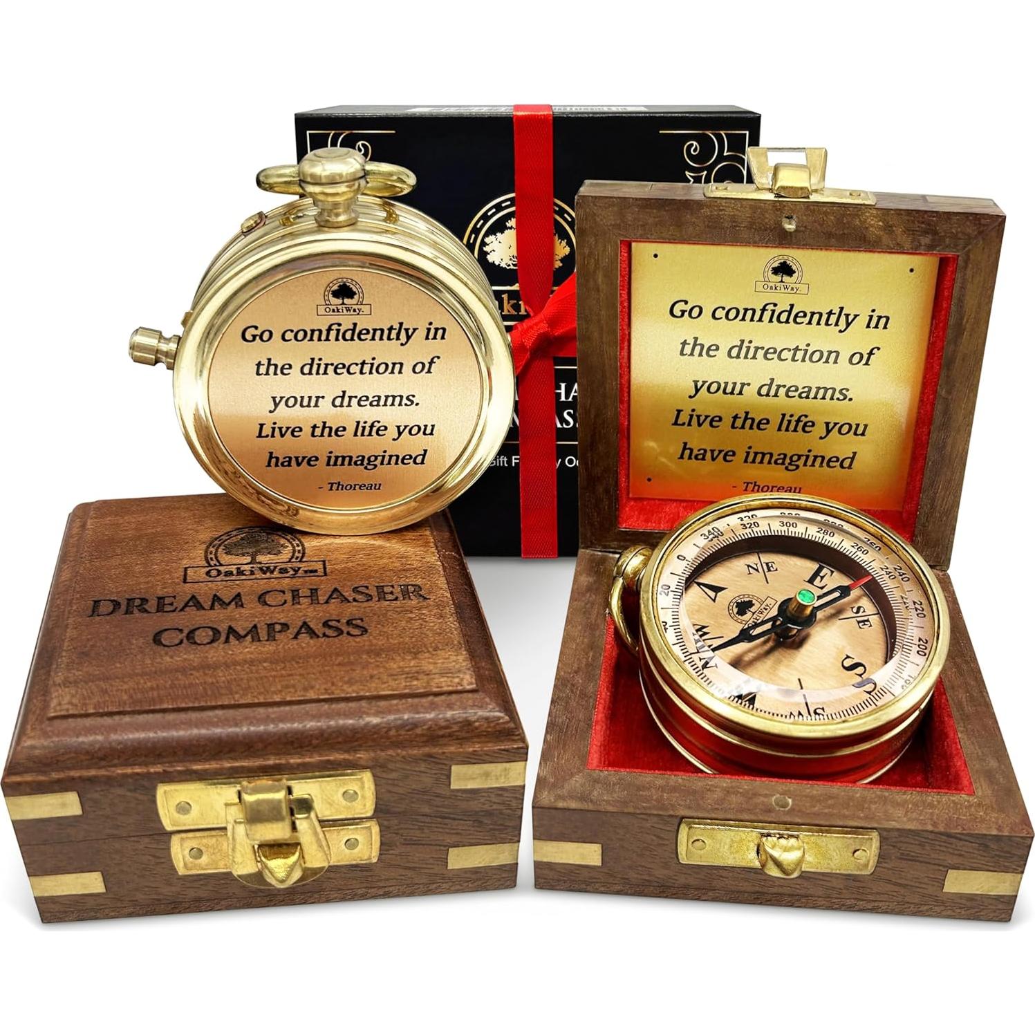 Brújula Dream Chaser OakiWay en Caja de Madera - Regalo Inspirador