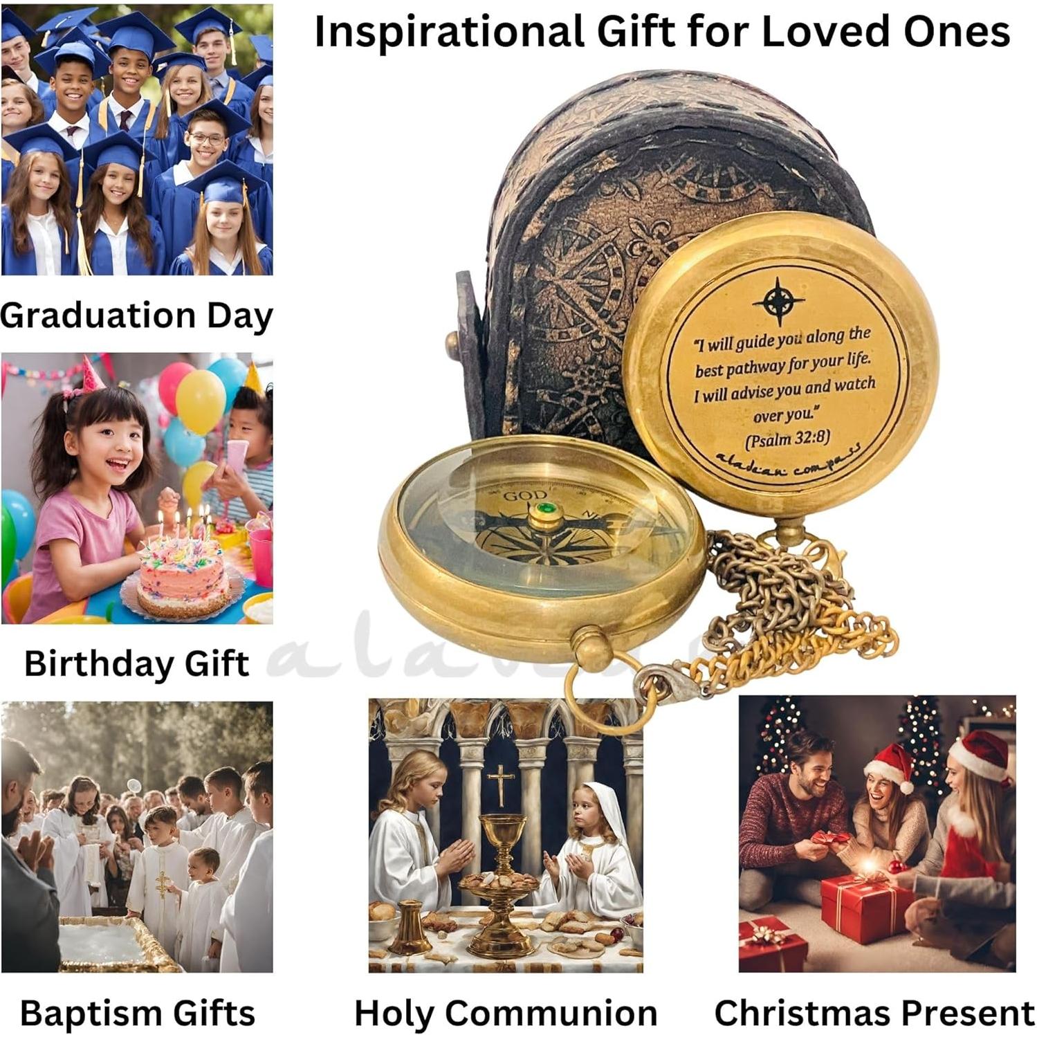 Brújula de Latón Antiguo ALADEAN Camino Divino 5.08 cm