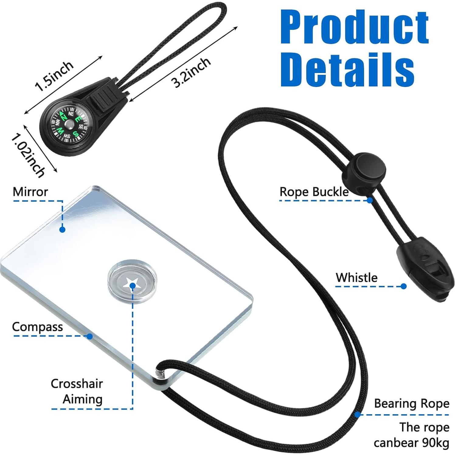 Espejo de Supervivencia Civaner 2 Piezas con Silbato y Brújulas