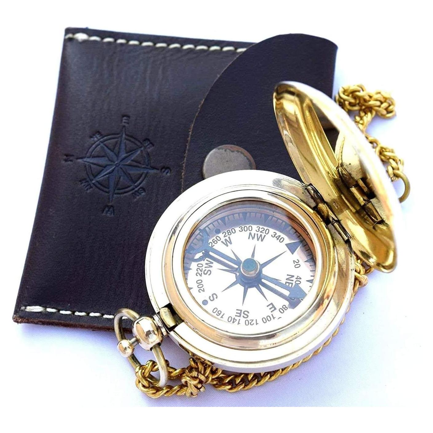 Brújula Náutica Vintage VETERIS de Latón con Estuche de Cuero