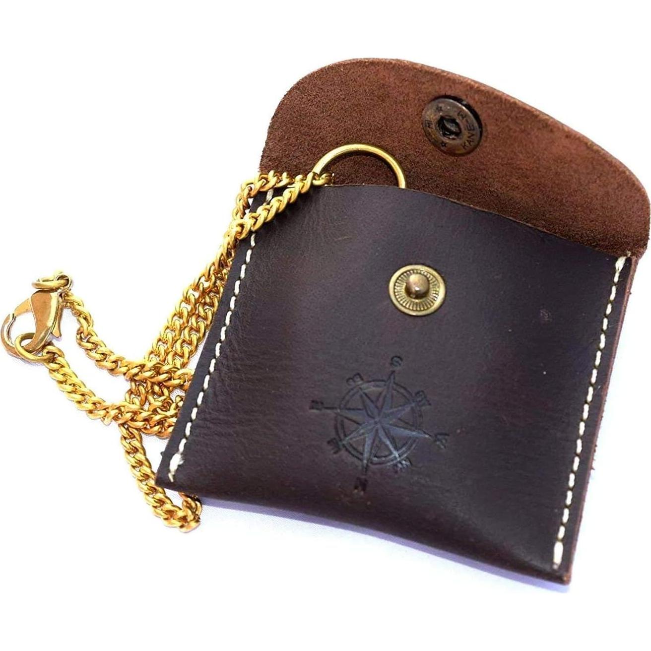 Brújula Náutica Vintage VETERIS de Latón con Estuche de Cuero