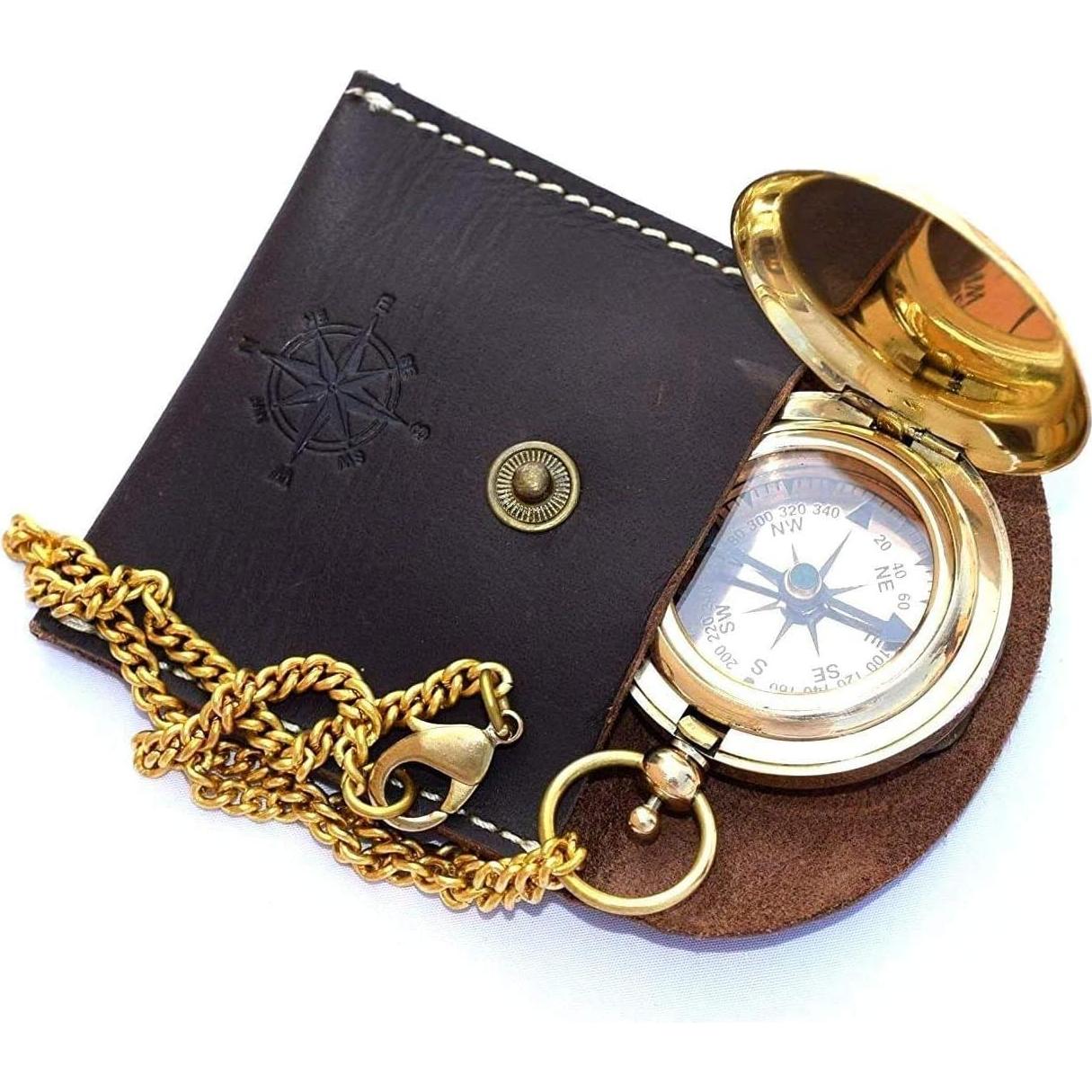 Brújula Náutica Vintage VETERIS de Latón con Estuche de Cuero