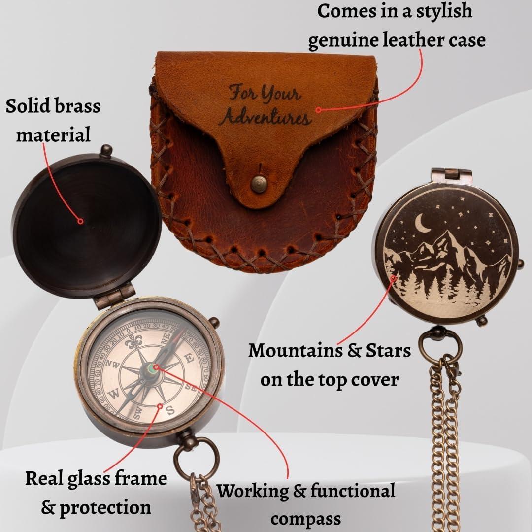 Brújula de Bolsillo Grabada SFdizayn - Latón Antiguo 5 cm