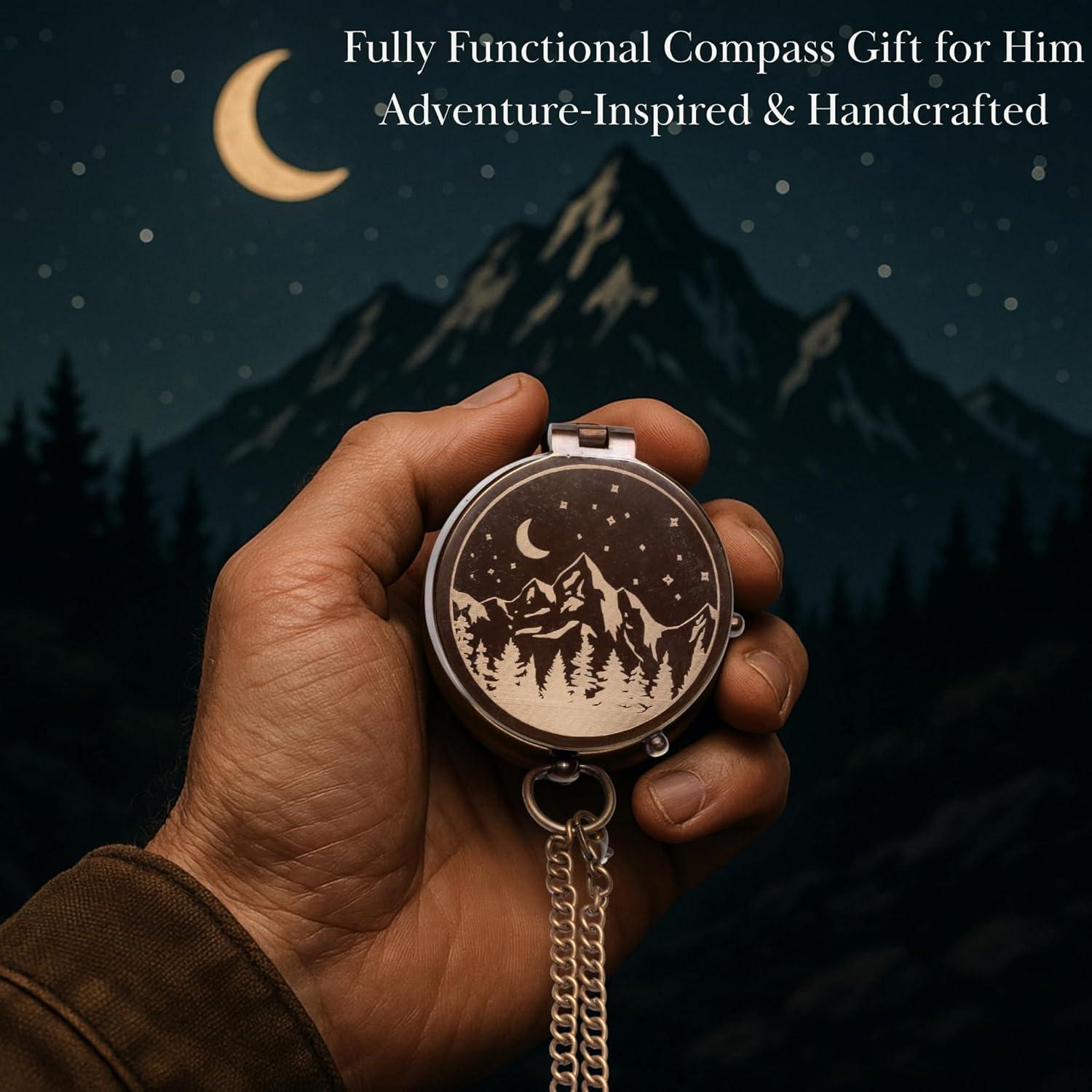 Brújula de Bolsillo Grabada SFdizayn - Latón Antiguo 5 cm