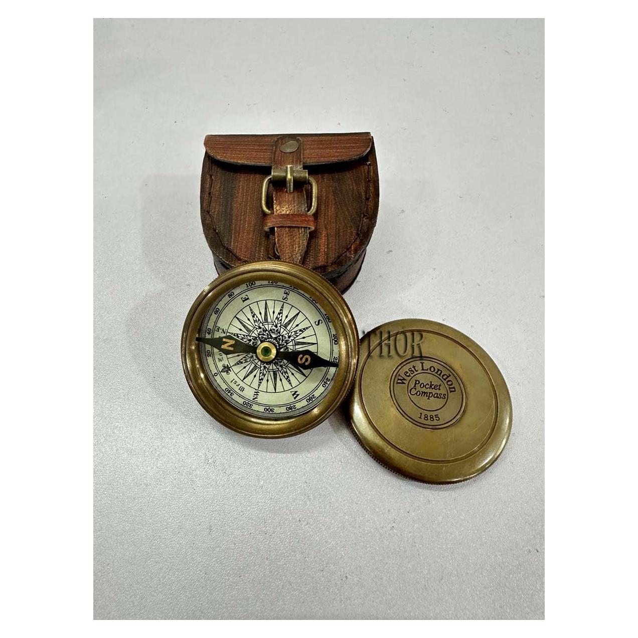 Brújula de bolsillo THOR INSTRUMENTS de latón antiguo con estuche