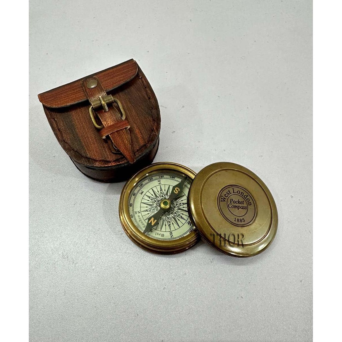 Brújula de bolsillo THOR INSTRUMENTS de latón antiguo con estuche