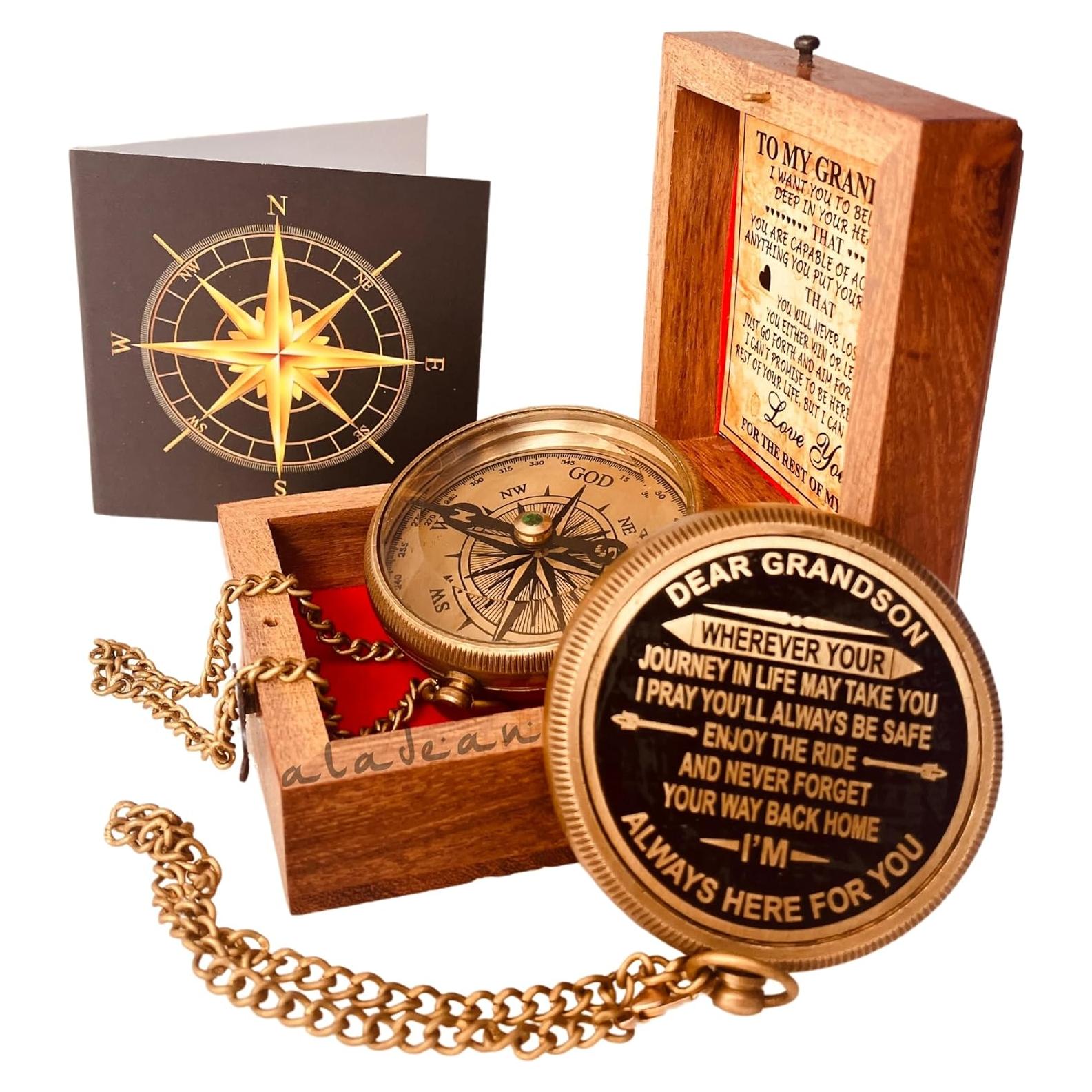 Brújula de Latón ALADEAN para Nieto con Cita Grabada