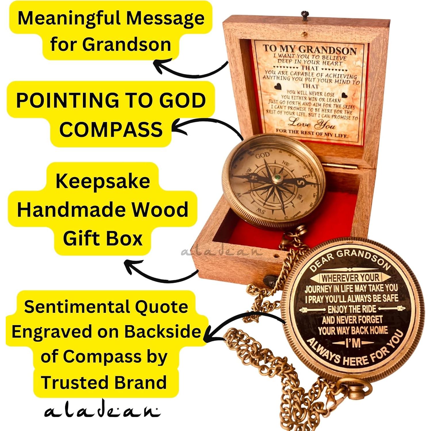 Brújula de Latón ALADEAN para Nieto con Cita Grabada