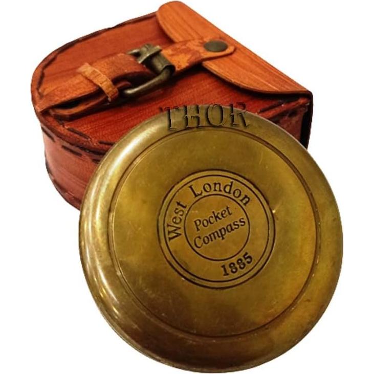 Brújula de bolsillo THOR INSTRUMENTS de latón vintage 6.35 cm