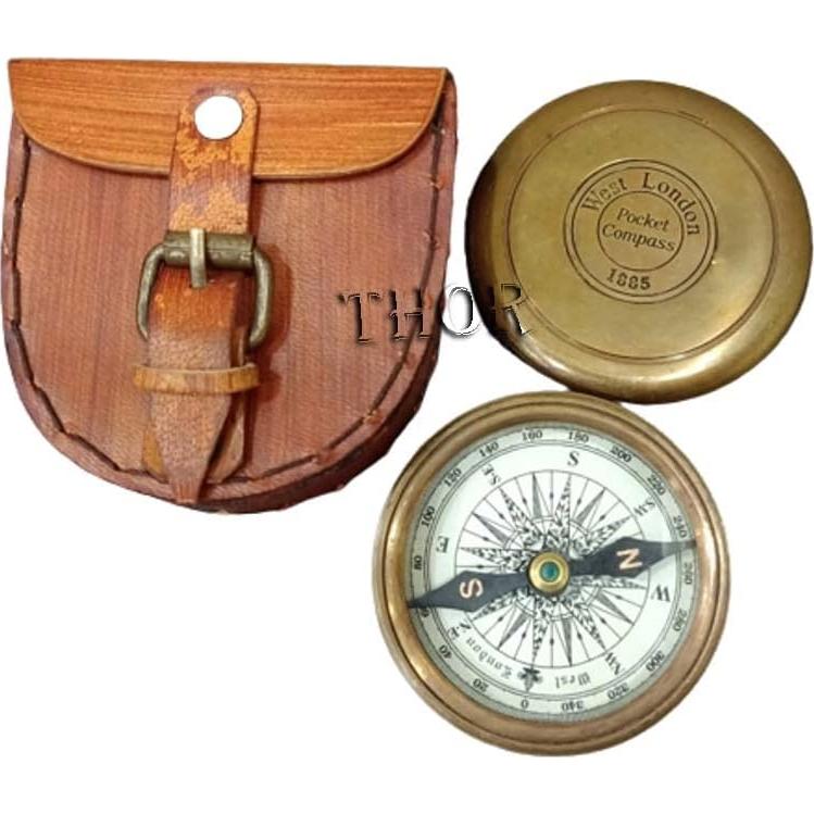 Brújula de bolsillo THOR INSTRUMENTS de latón vintage 6.35 cm