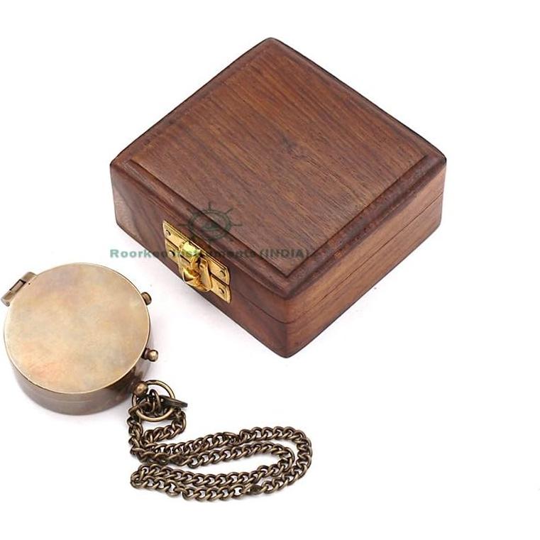 Brújula de Latón Antiguo Roorkee con Caja de Madera Rosa