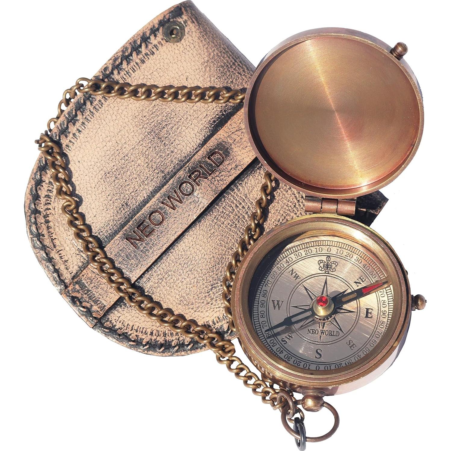 Brújula de Bronce Grabada MUNDO NÁUTICO DE NEO 5.08 cm