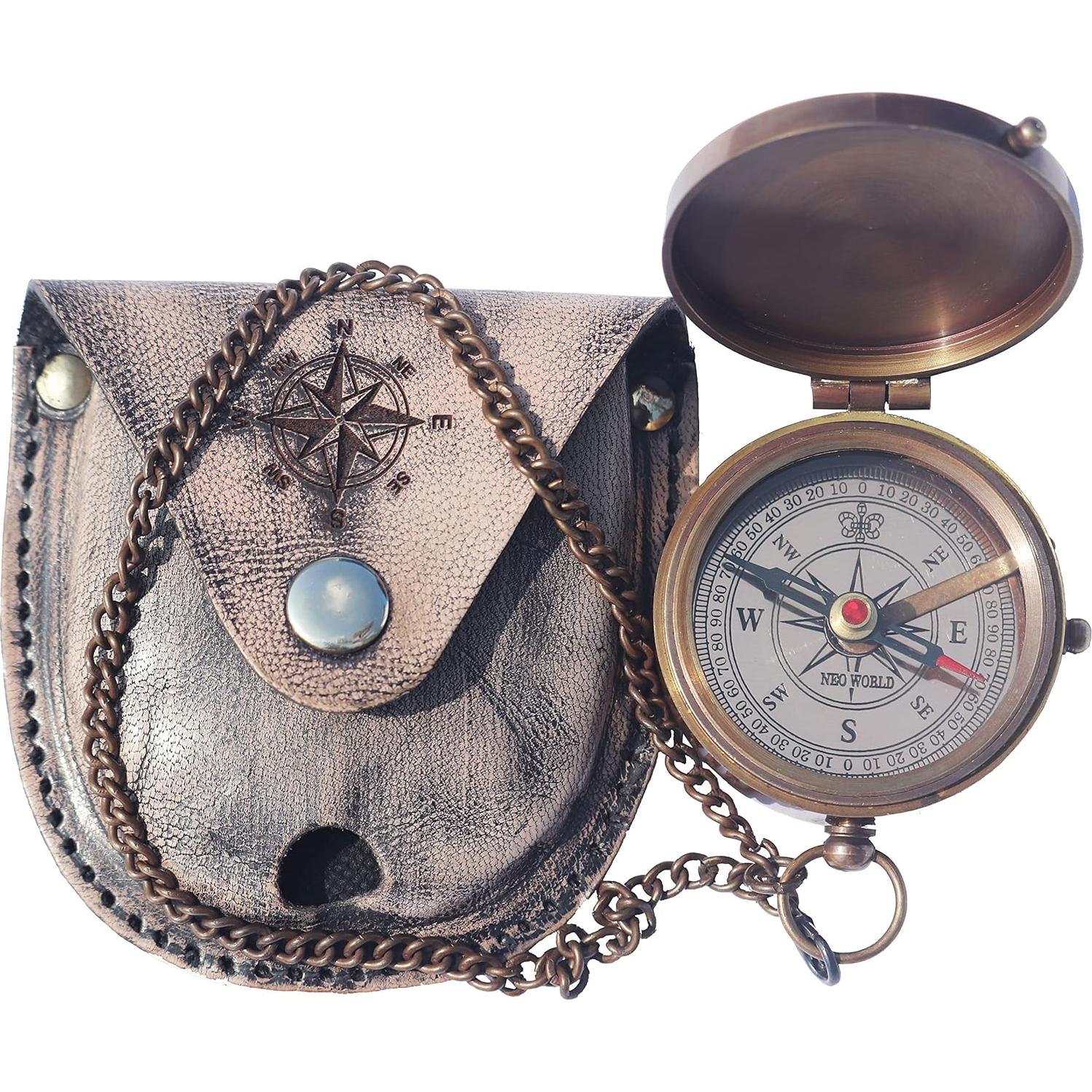 Brújula de Bronce Grabada MUNDO NÁUTICO DE NEO 5.08 cm