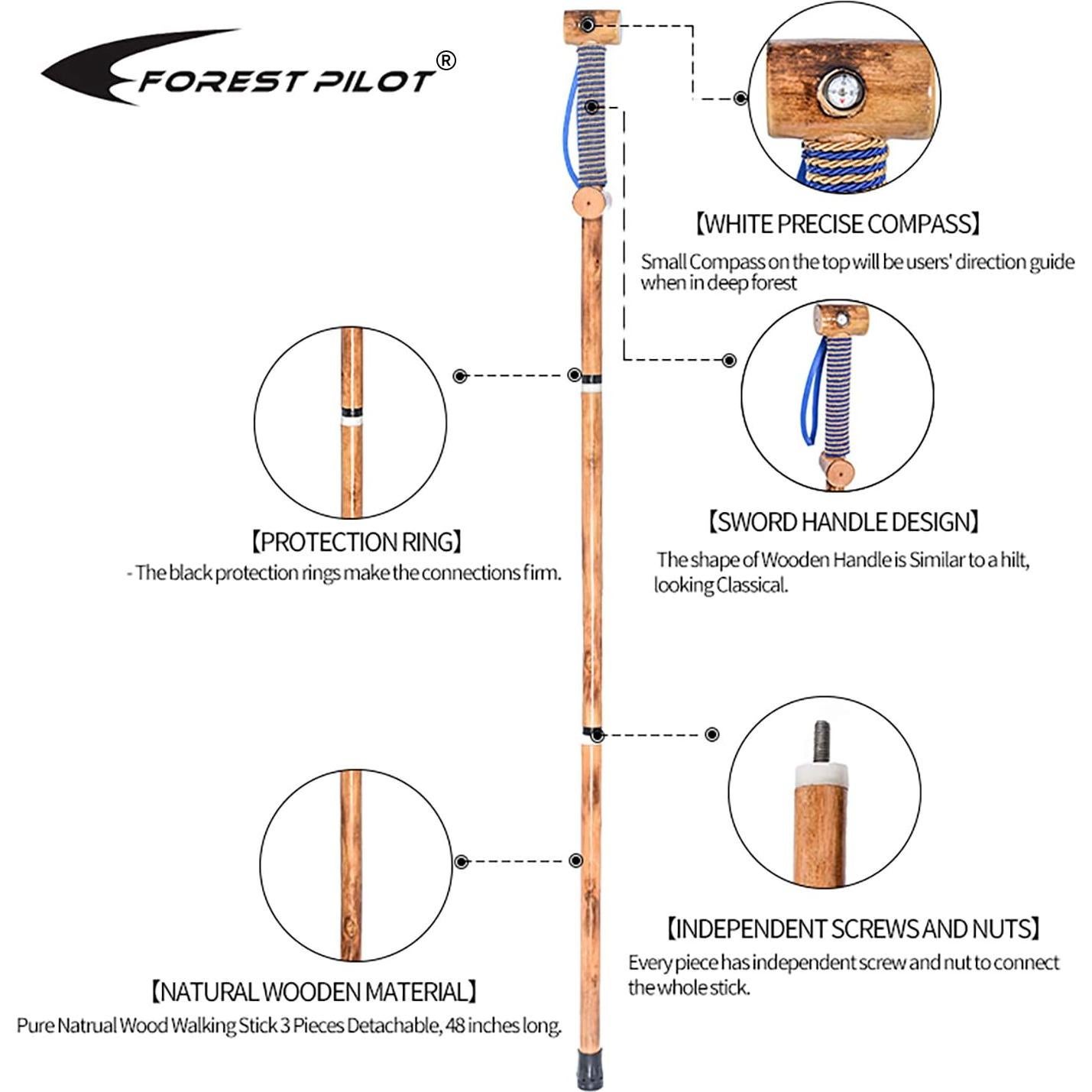 Bastón de Madera Desmontable 122 cm FOREST PILOT con Brújula