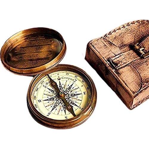 Brújula de Latón Antiguo THOR INSTRUMENTS con Funda de Cuero