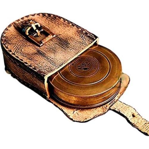 Brújula de Latón Antiguo THOR INSTRUMENTS con Funda de Cuero
