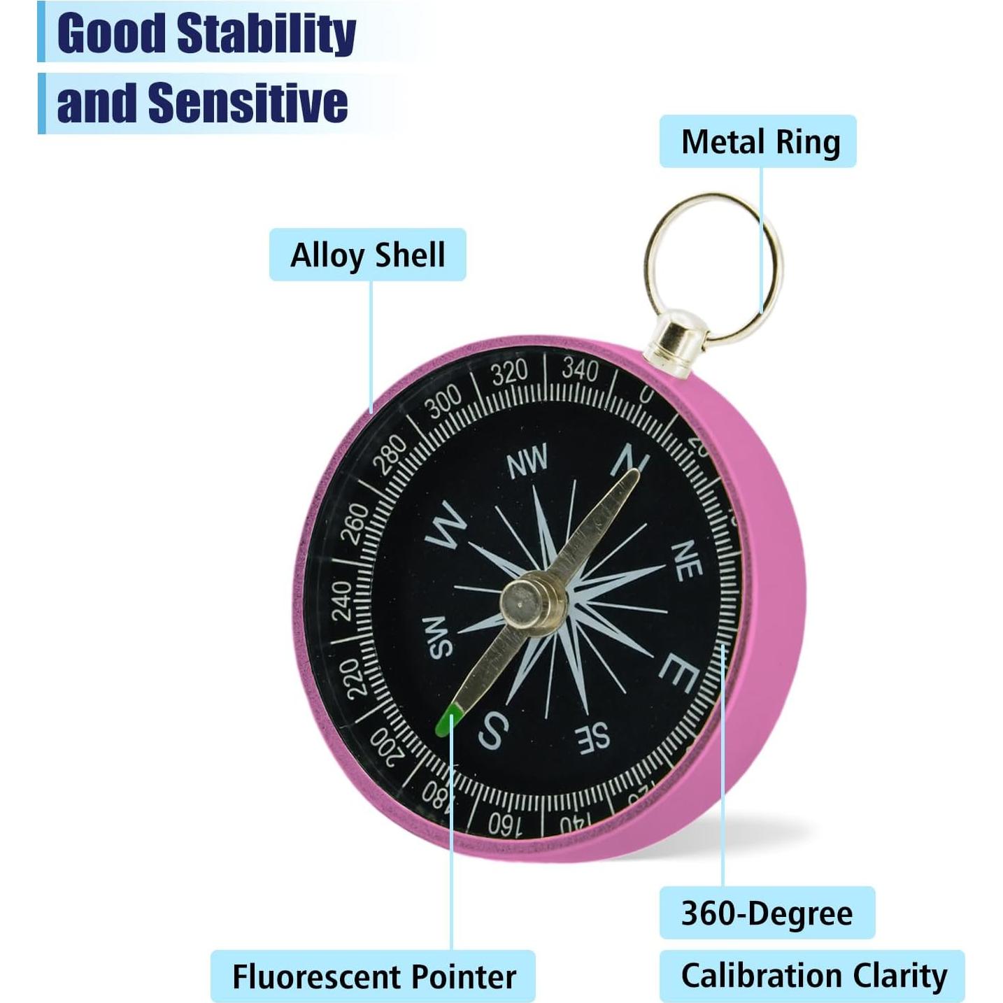 Brújula de bolsillo Rovella mini 2 piezas rosa aluminio