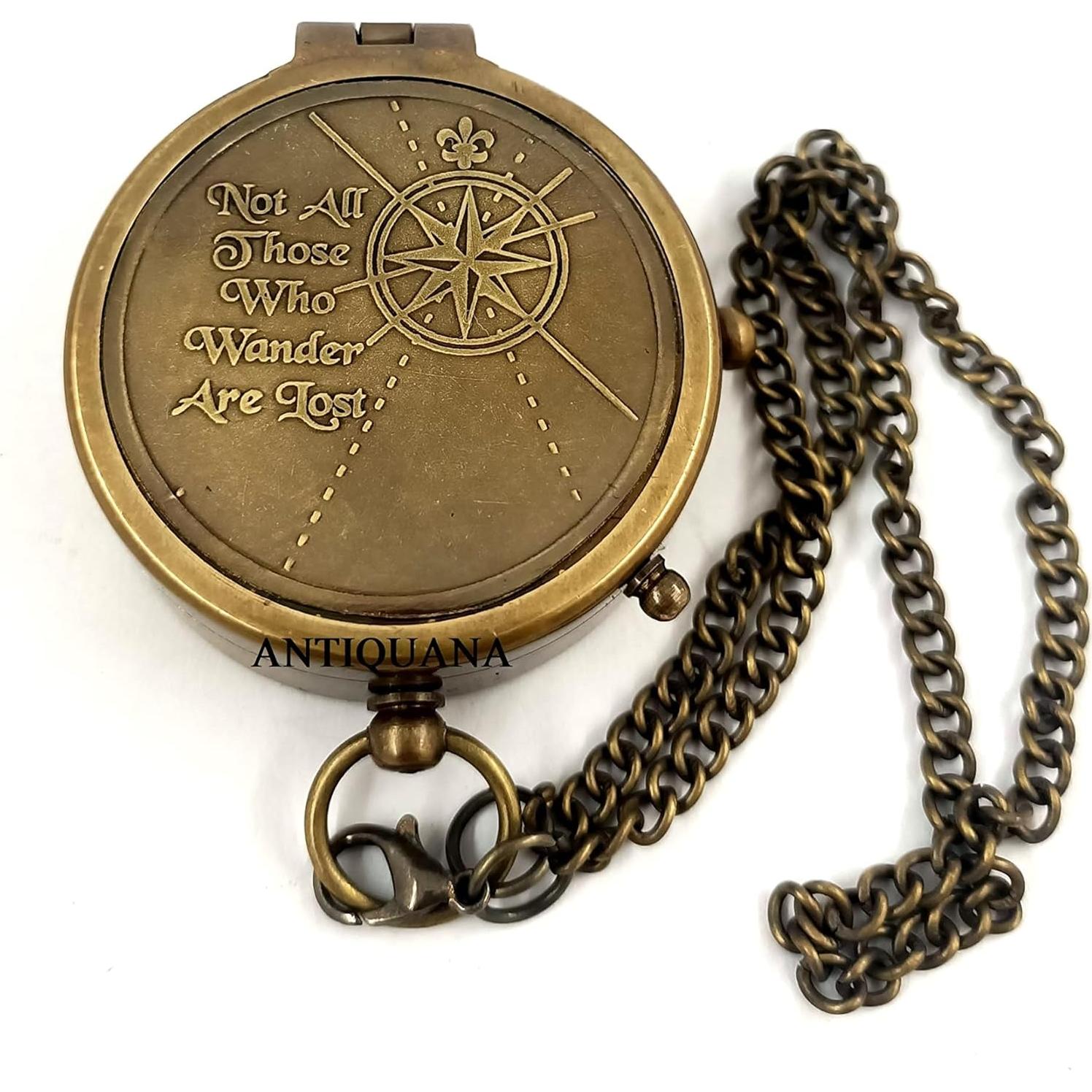 Brújula de Latón ANTIQUANA con Estuche de Cuero 6.35 cm