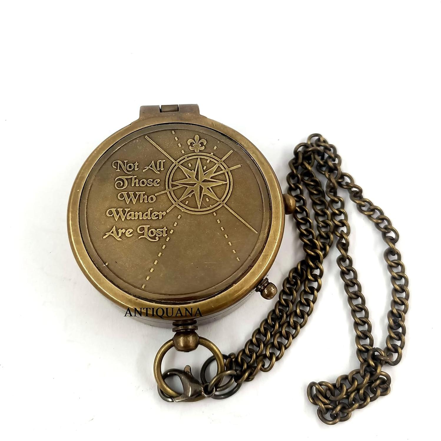 Brújula de Latón ANTIQUANA con Estuche de Cuero 6.35 cm