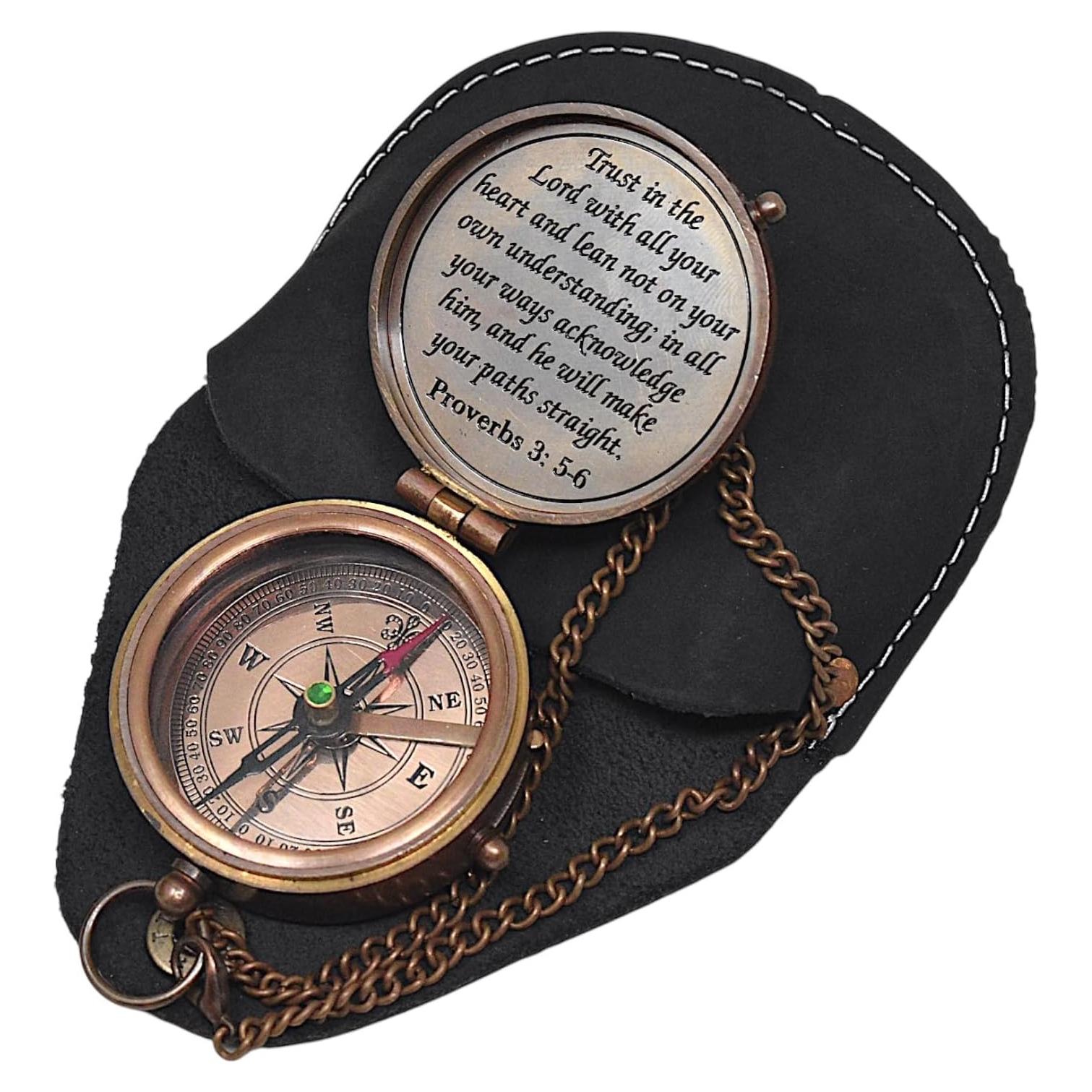 Compás de Bronce A S Handicrafts con Funda de Cuero 6.35cm