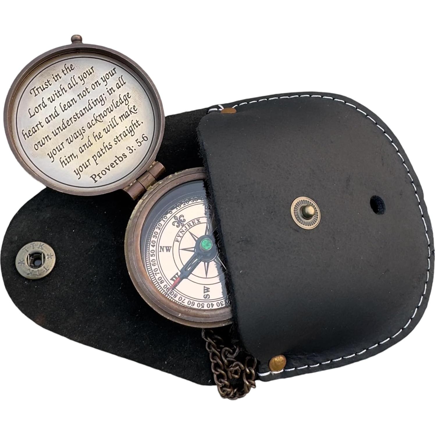 Compás de Bronce A S Handicrafts con Funda de Cuero 6.35cm