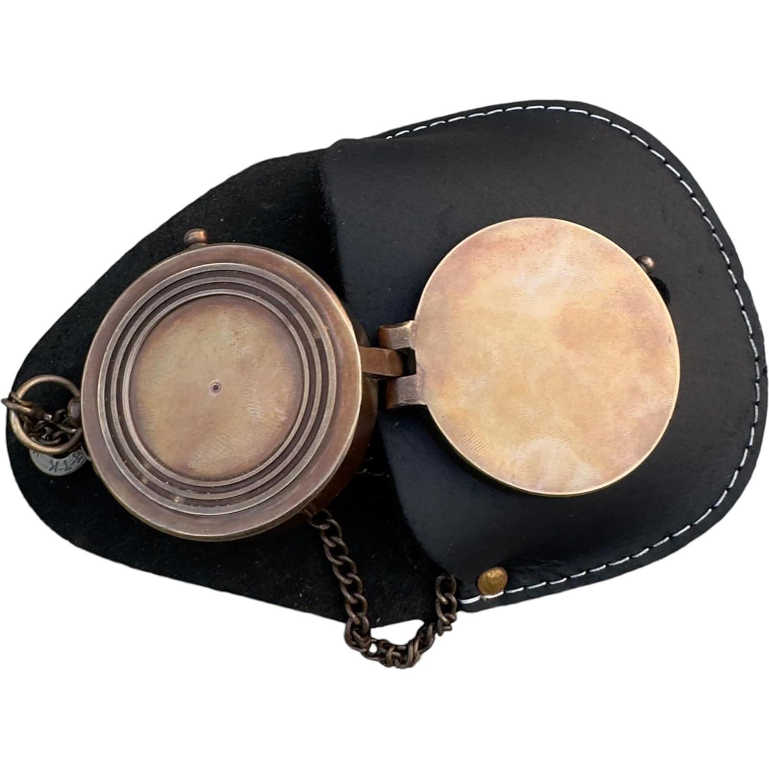 Compás de Bronce A S Handicrafts con Funda de Cuero 6.35cm