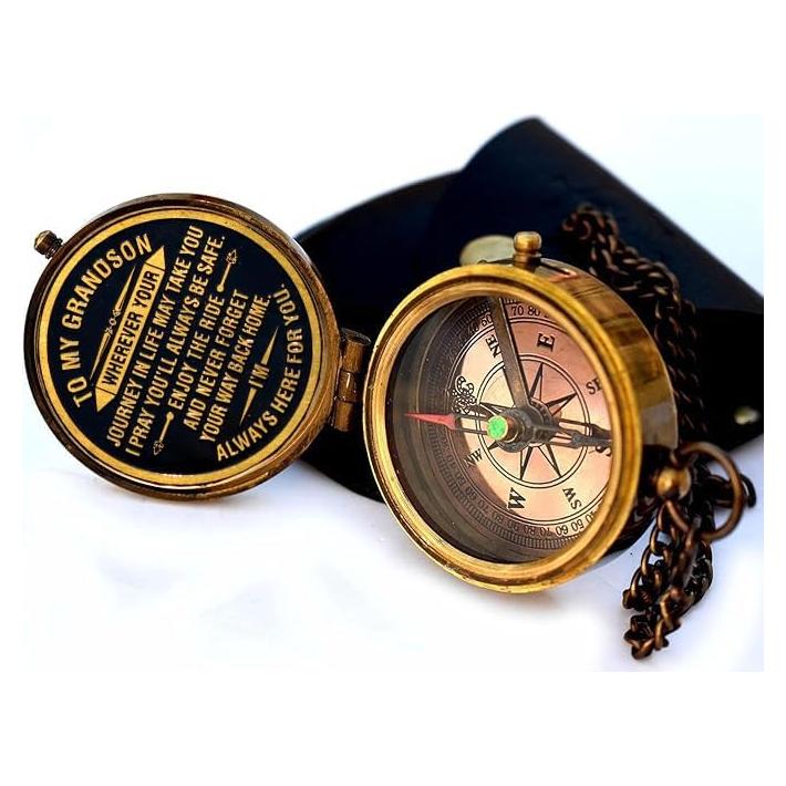 Brújula de Latón SARA NAUTICAL con Cita Grabada para Nieto