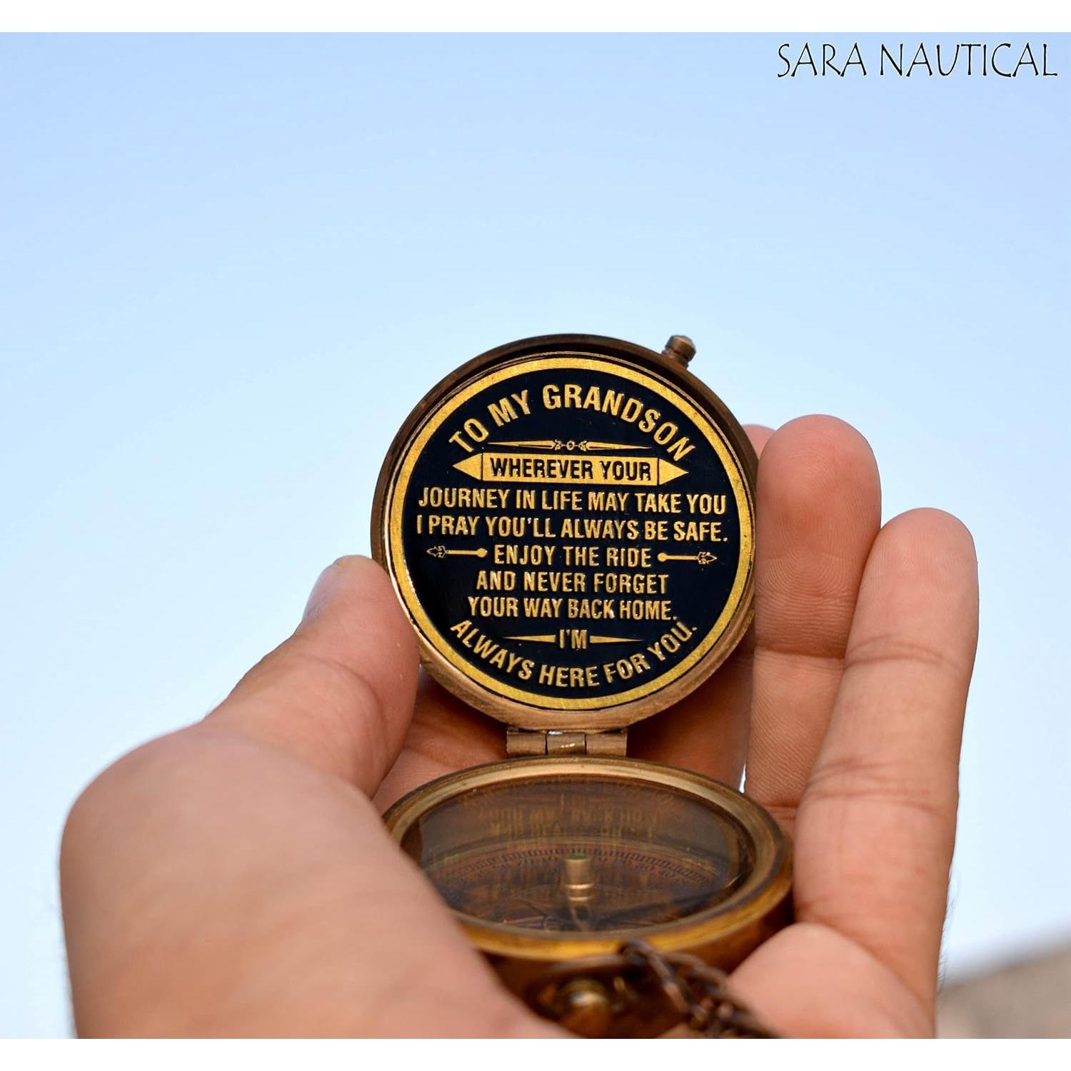 Brújula de Latón SARA NAUTICAL con Cita Grabada para Nieto
