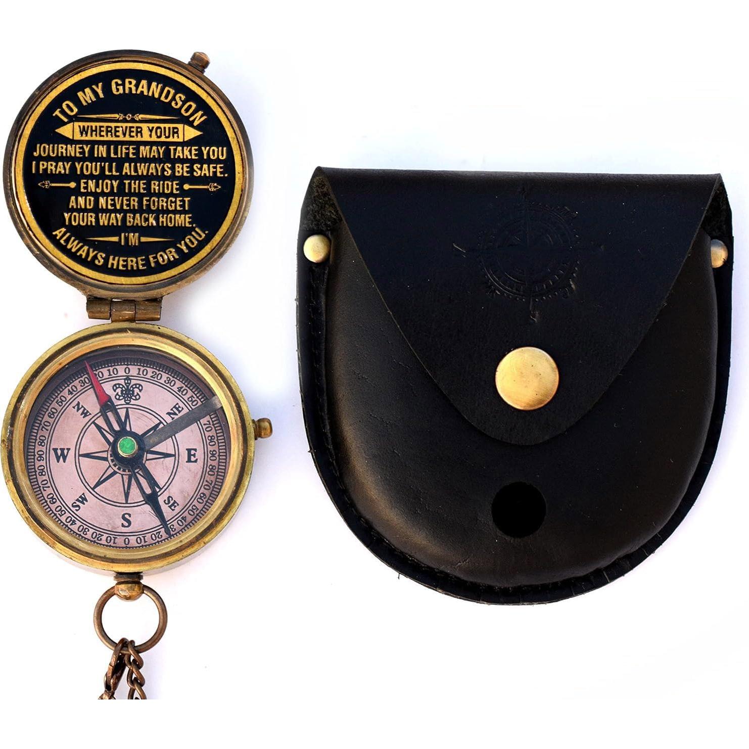 Brújula de Latón SARA NAUTICAL con Cita Grabada para Nieto