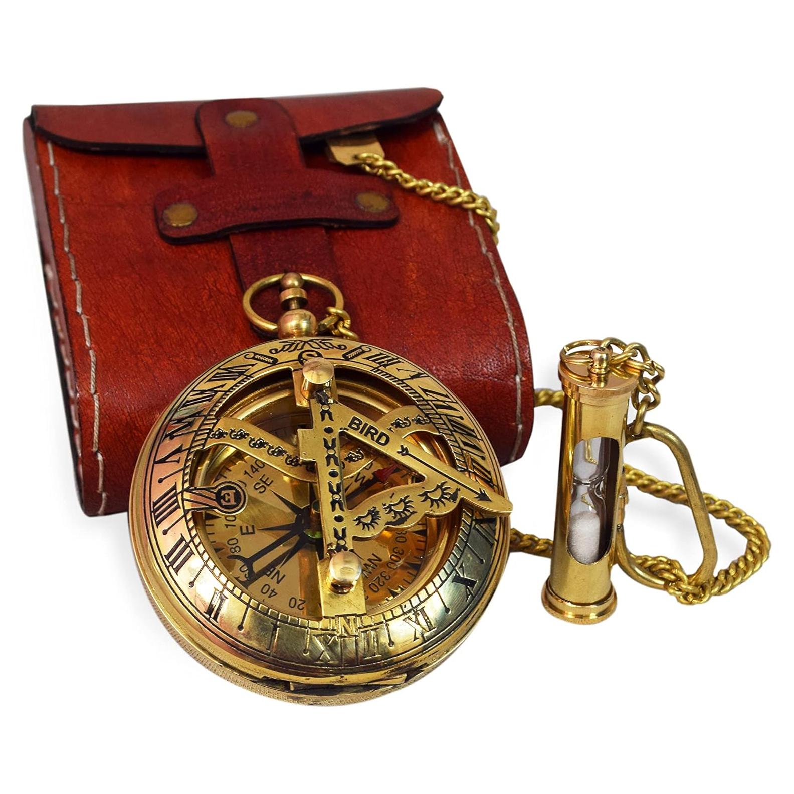 Brújula Vintage de Bronce BAZROSS con Estuche de Cuero 7.62 cm