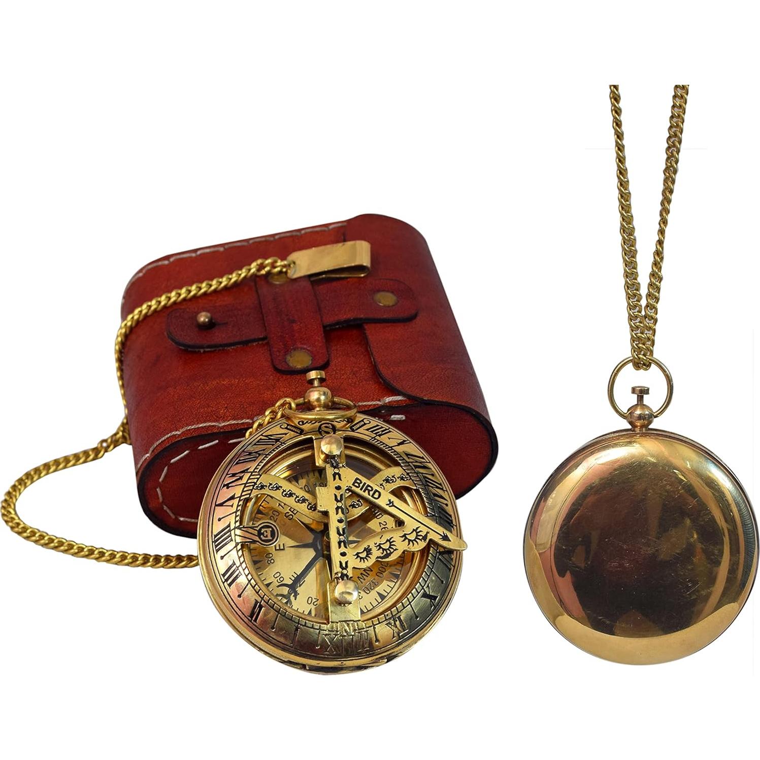 Brújula Vintage de Bronce BAZROSS con Estuche de Cuero 7.62 cm