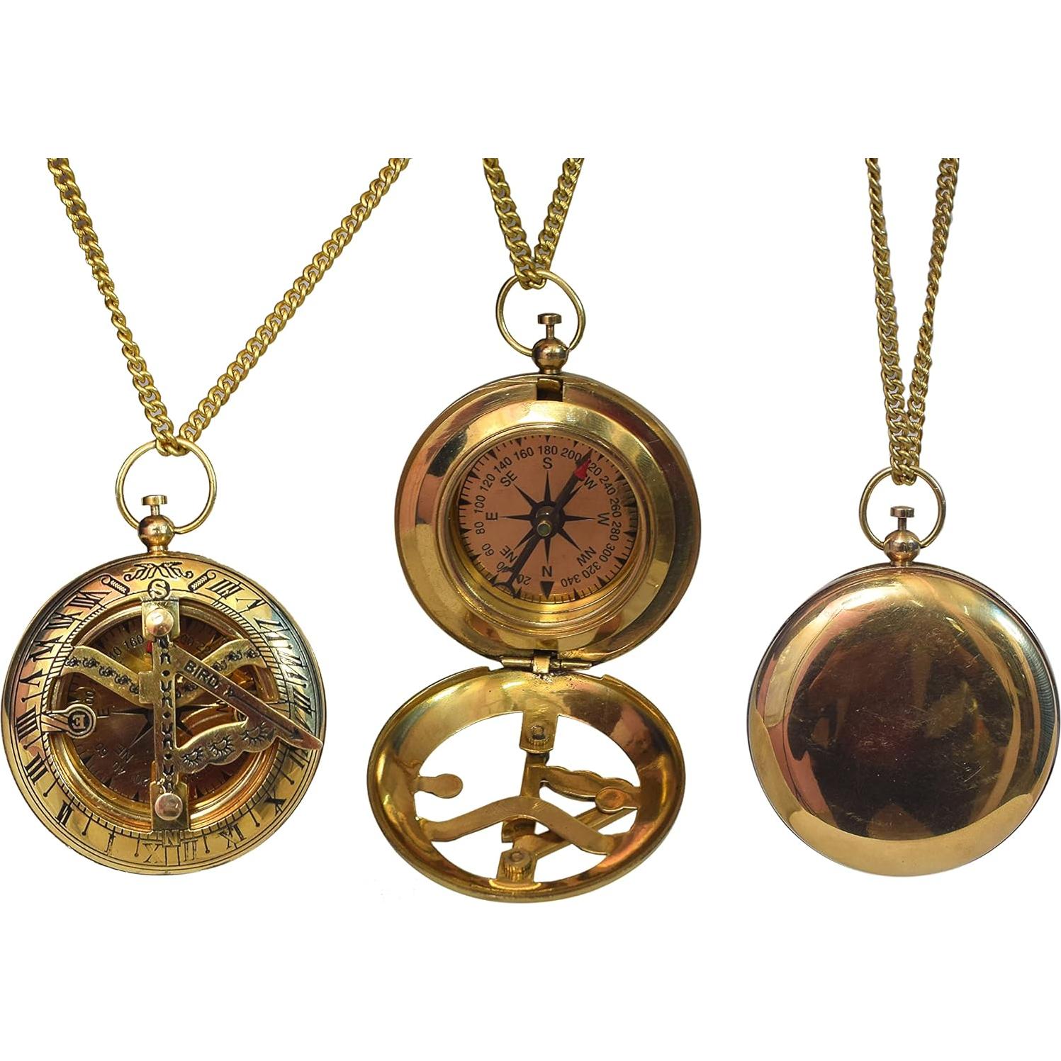 Brújula Vintage de Bronce BAZROSS con Estuche de Cuero 7.62 cm