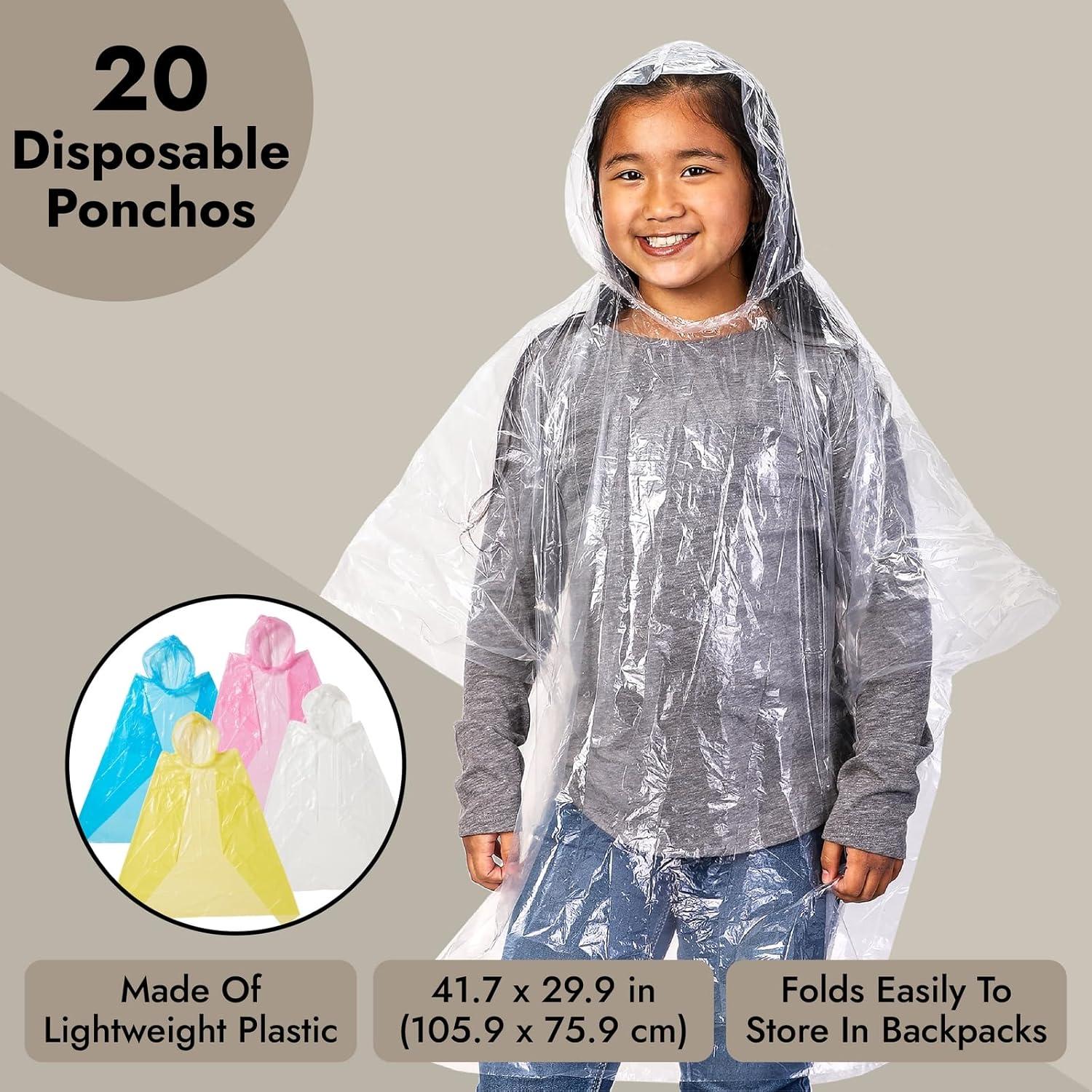 PANDA AZUL 20 Ponchos Desechables Impermeables para Niños