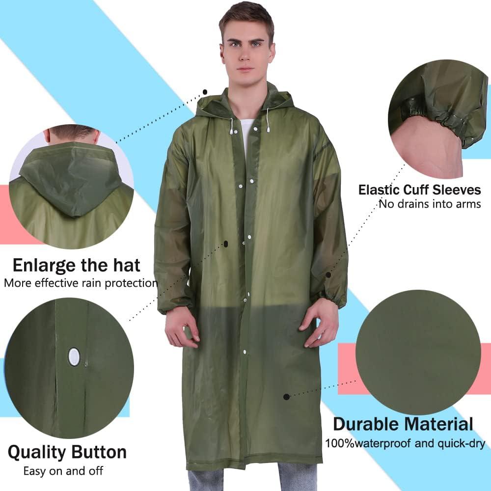 Ponchos de Lluvia Impermeables YDYJKI - 2 Pcs Adultos Verde Militar