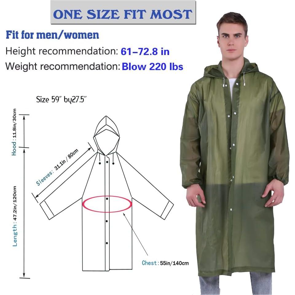 Ponchos de Lluvia Impermeables YDYJKI - 2 Pcs Adultos Verde Militar