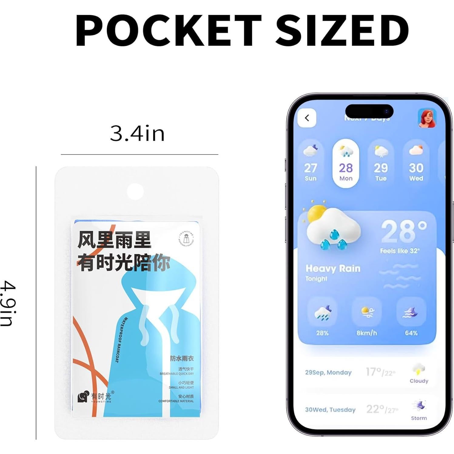 Ponchos de Lluvia Desechables YOUNGTIME Transparentes 5 Pzs