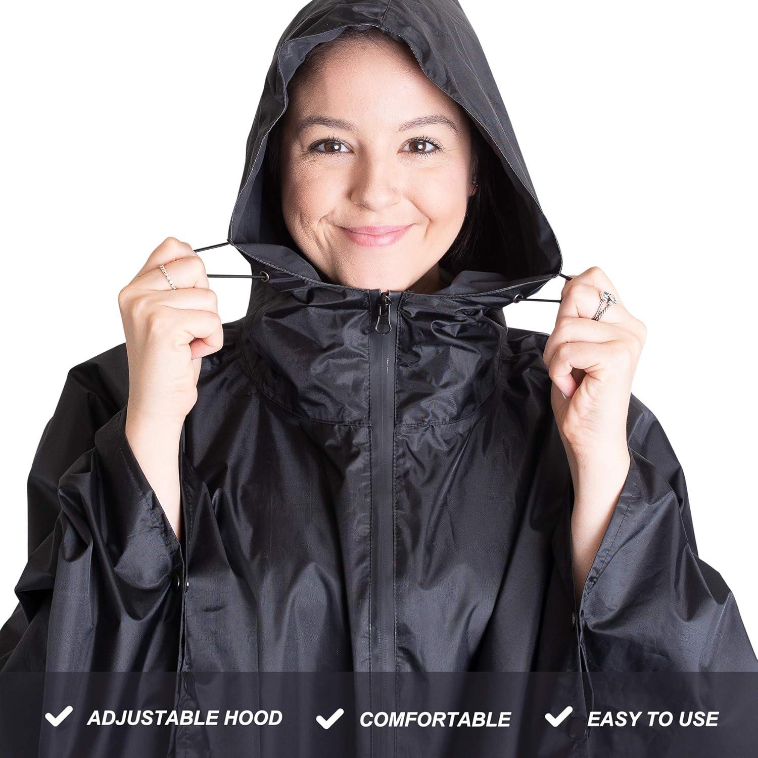 Poncho de Lluvia Impermeable Lingito para Adultos - Negro