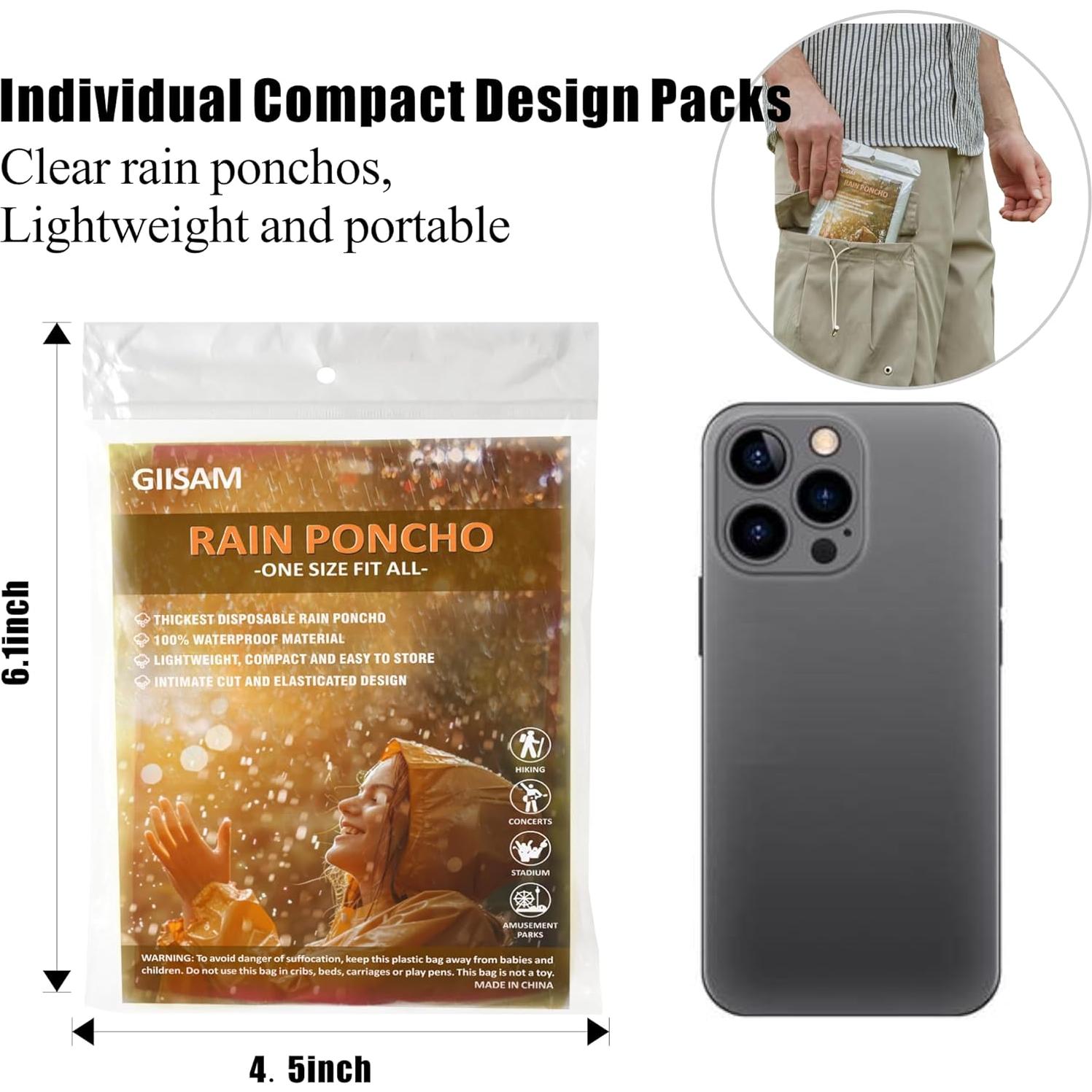 Ponchos Desechables GIISAM para Adultos - 12 Pcs Impermeables