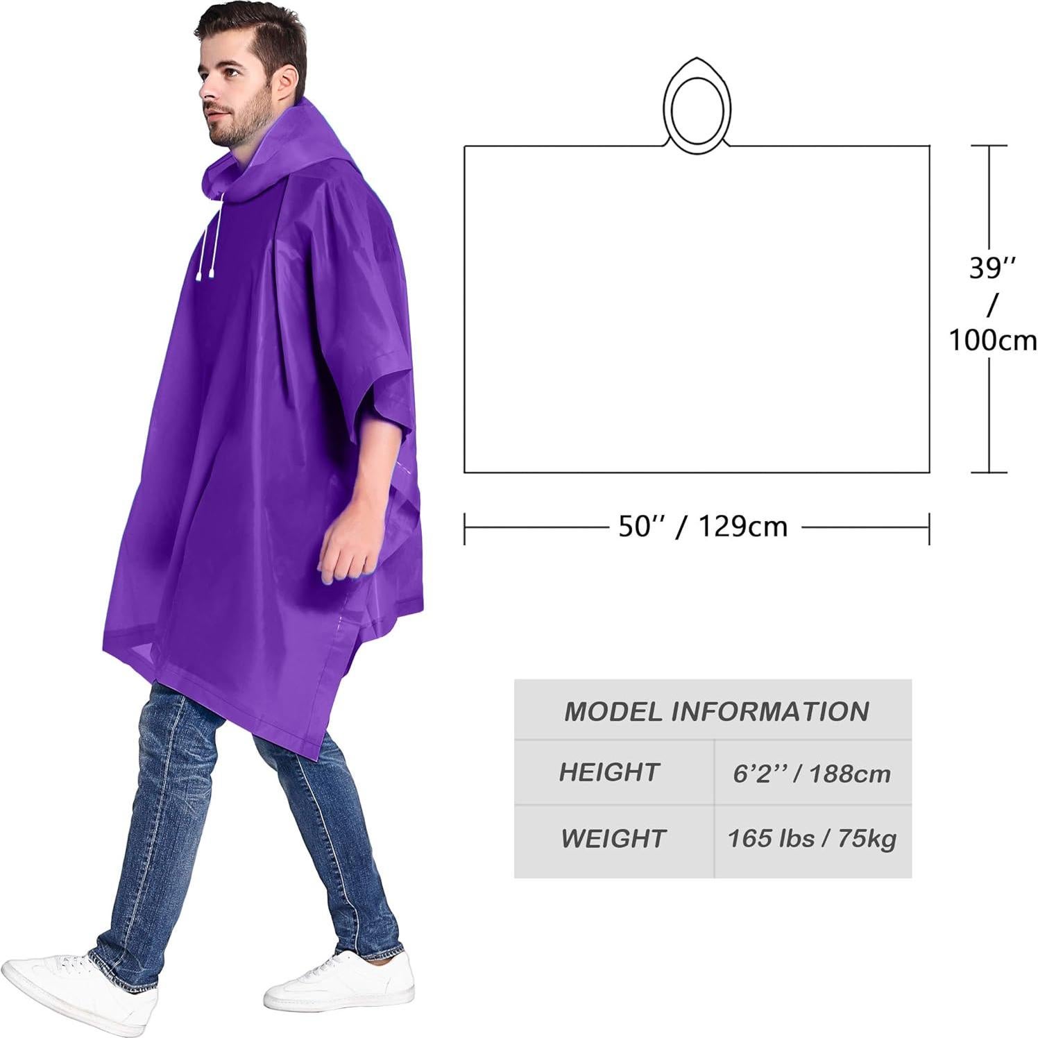Poncho de Lluvia Reutilizable ANTVEE Unisex Púrpura 2 Unidades