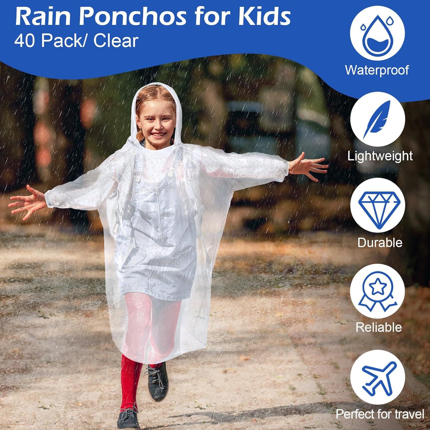 Ponchos Desechables para Niños Berlune 40 Pcs Impermeables