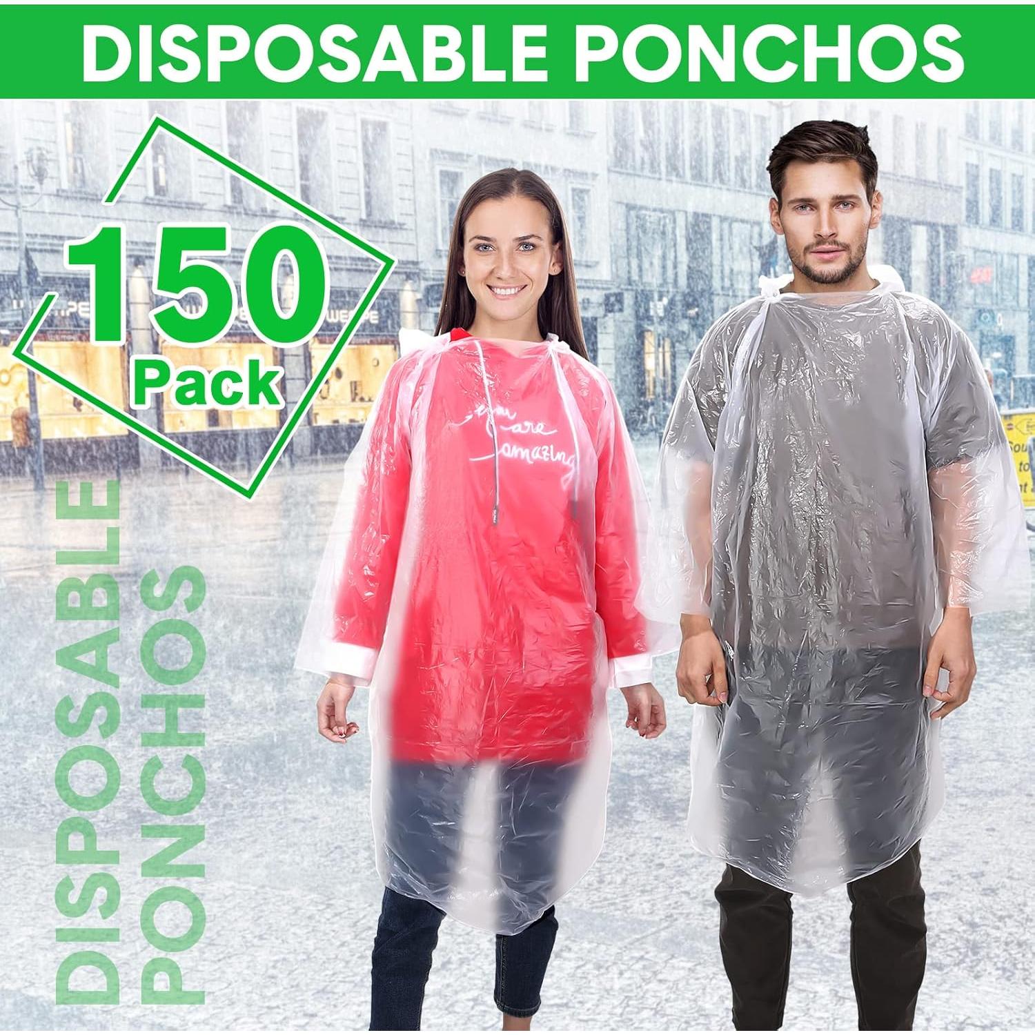 Ponchos de Lluvia Desechables Pasimy 150 Pcs Adultos Transparente