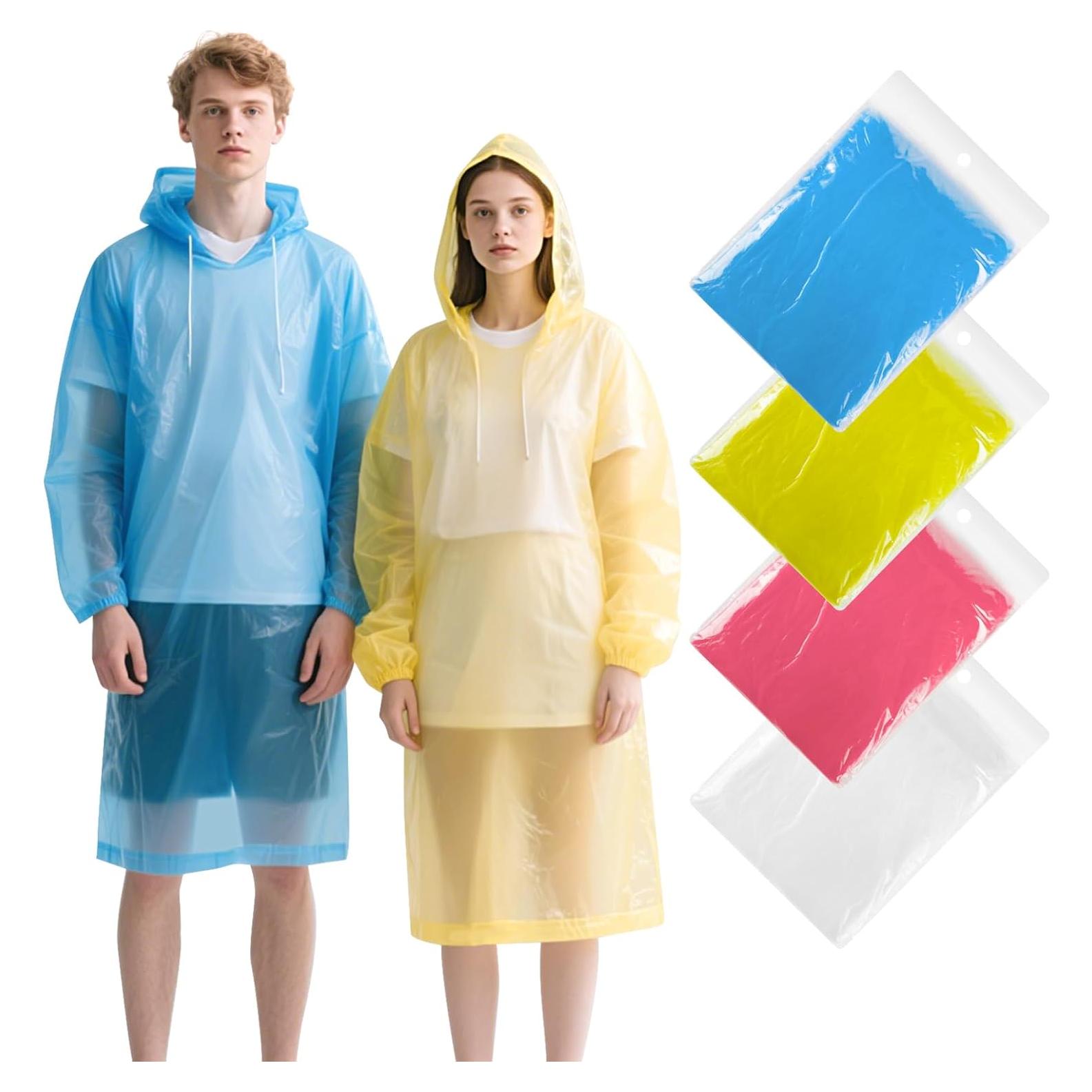 Paquete de 4 Ponchos de Lluvia Desechables Multicolor 140x90cm