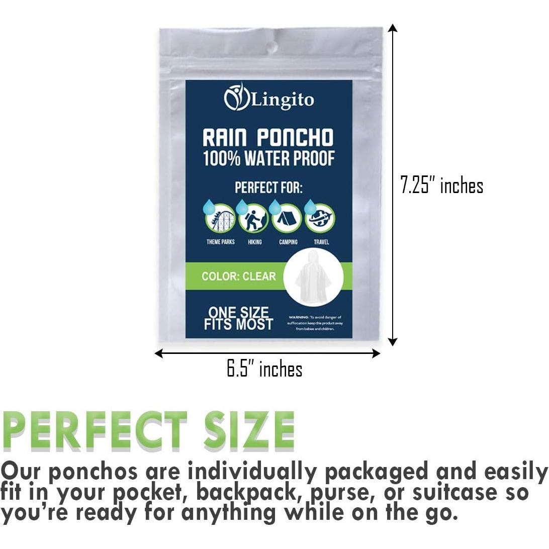 Ponchos de Lluvia Lingito Clear para Adultos - Paquete de 5