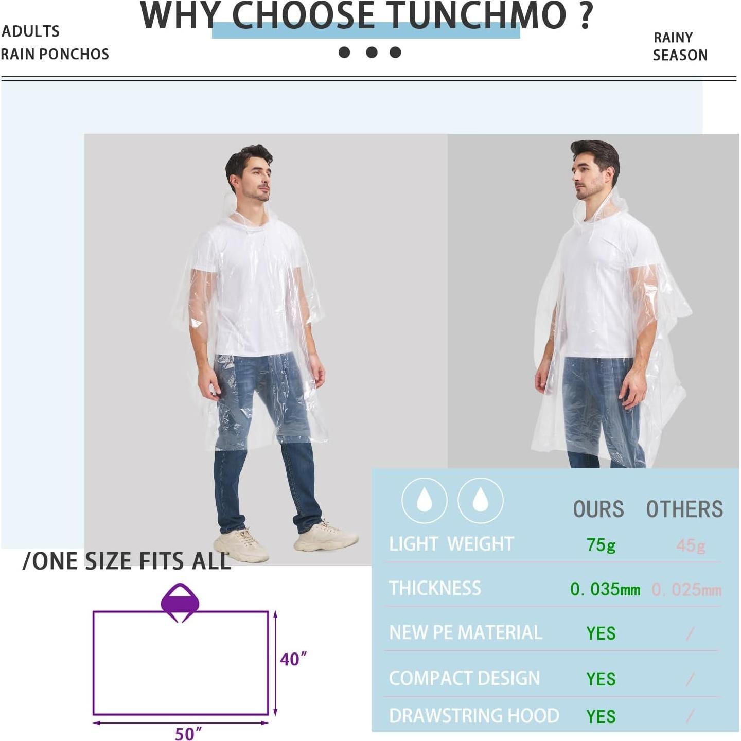 Ponchos de Lluvia Desechables TUNCHMO - Paquete Familiar de 6