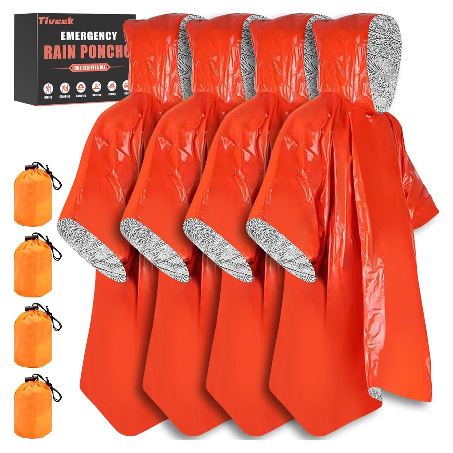 Poncho de Lluvia de Emergencia Blcculi 4 Pack Mylar Naranja 130x122cm